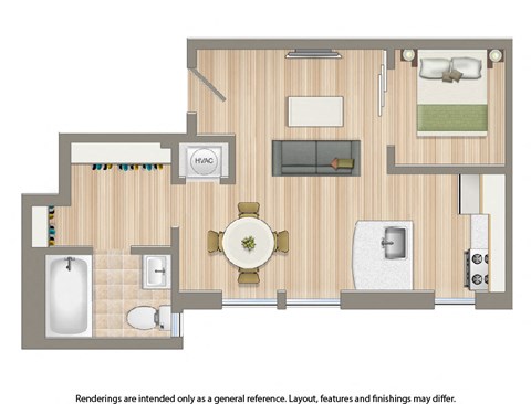 petworth station studio apartment floor plan rendering